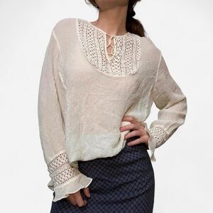 Liz Claiborne sheer silk embroidered blouse